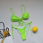 Maillot de bain bandage à bretelles pour femmes, plissé, push-up, cordon de serrage, sexy, couleur unie, bikini