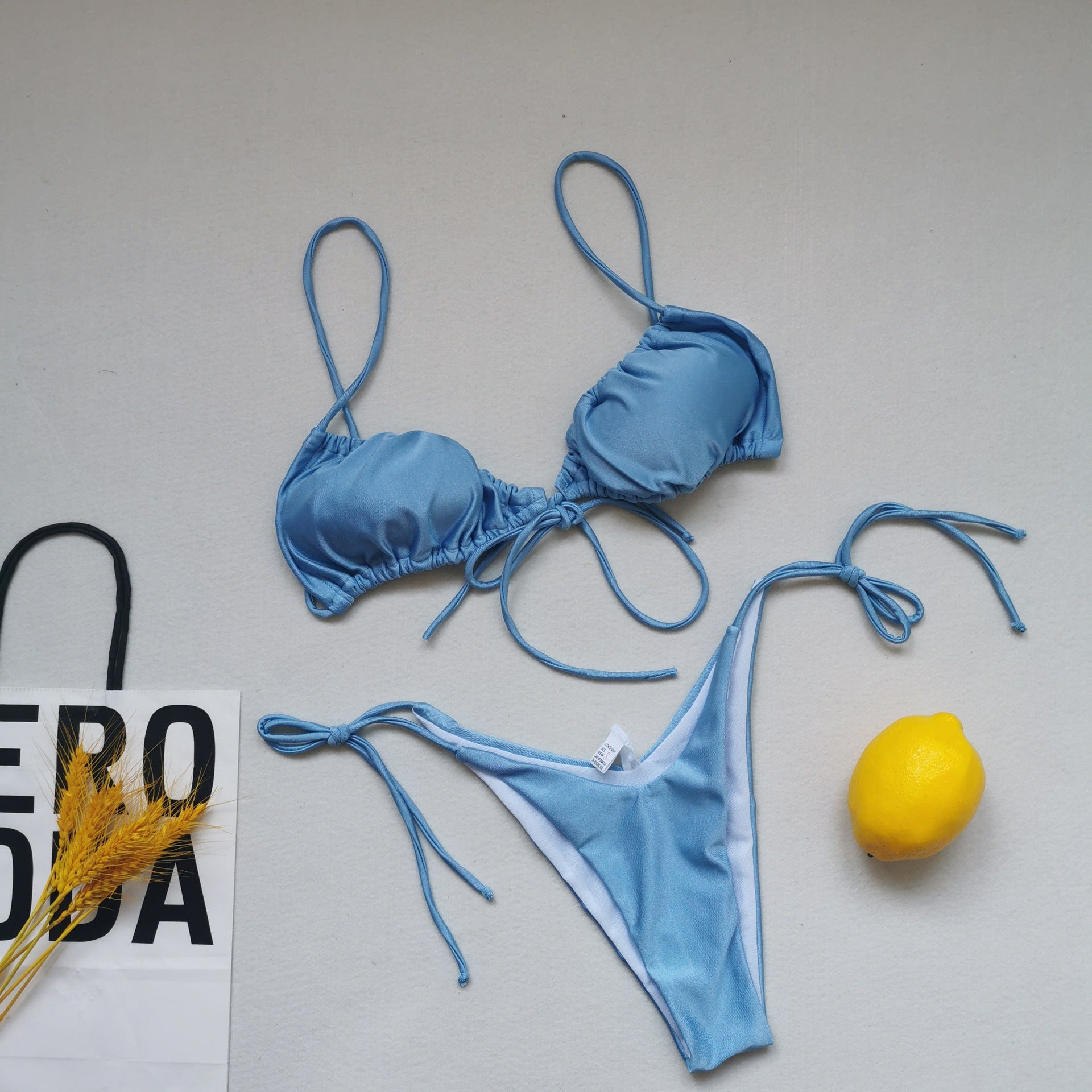 Maillot de bain bandage à bretelles pour femmes, plissé, push-up, cordon de serrage, sexy, couleur unie, bikini