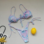 Maillot de bain bandage à bretelles pour femmes, plissé, push-up, cordon de serrage, sexy, couleur unie, bikini