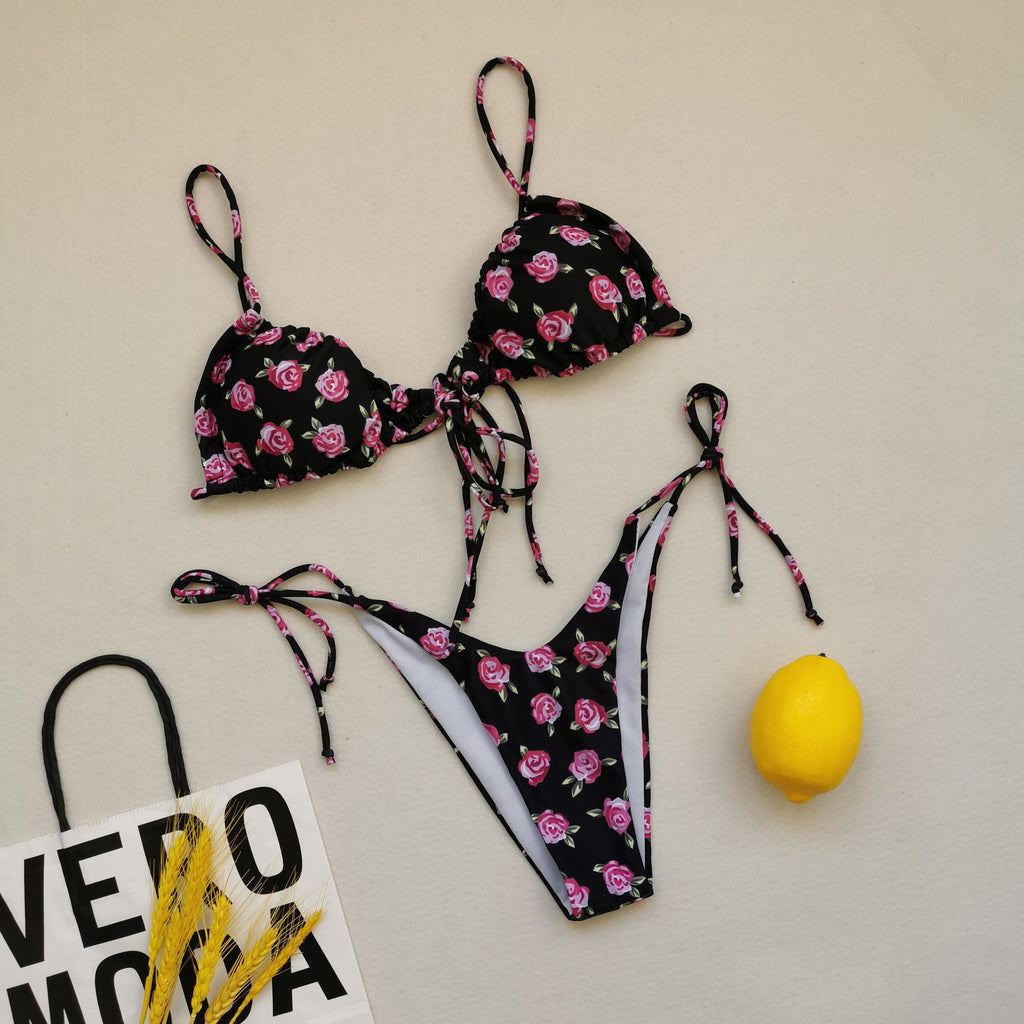 Maillot de bain bandage à bretelles pour femmes, plissé, push-up, cordon de serrage, sexy, couleur unie, bikini
