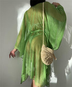 Sexy Deep V Plunge Blouse Beach Seaside Sun Protection Shirt Casual Loose Lace Up Menara
