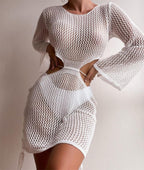 Sexy Hollow Out Cutout Out Beach Knitted Long Sleeved Bikini Casual Vacation Sun Protection Dress Menara