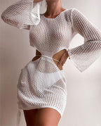 Sexy Hollow Out Cutout Out Beach Knitted Long Sleeved Bikini Casual Vacation Sun Protection Dress Menara