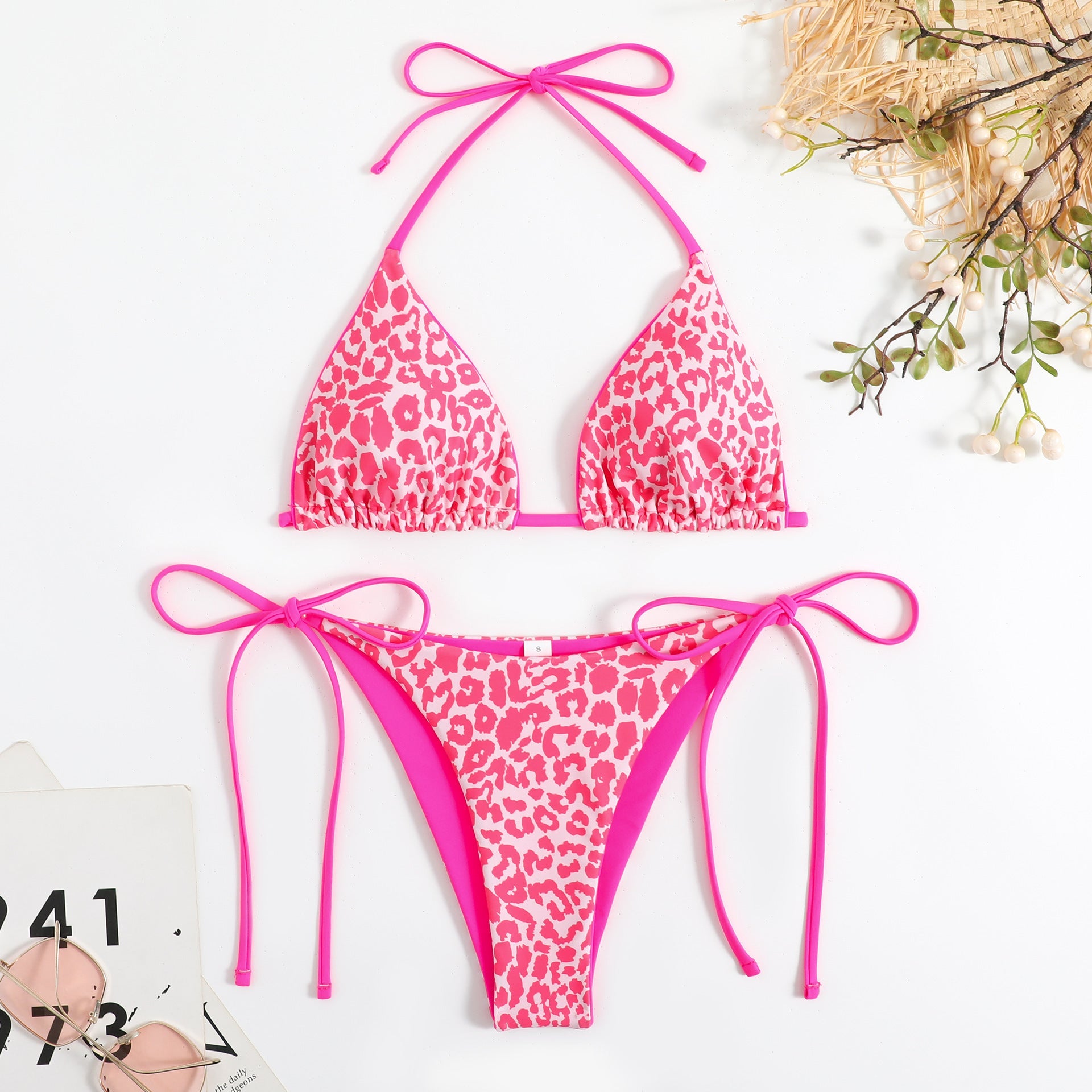Printing Lady Sexy Lace Up Triangle Split Bikini Swimsuit Mojo