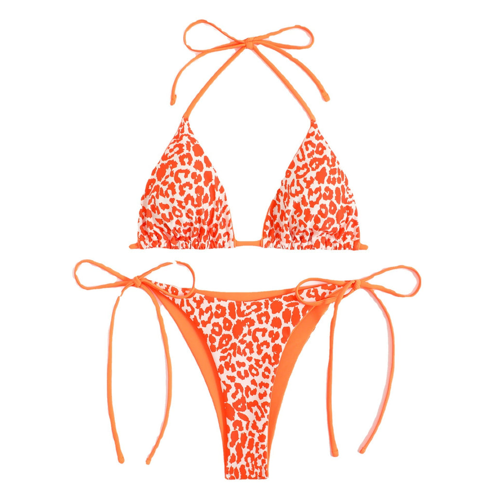 Printing Lady Sexy Lace Up Triangle Split Bikini Swimsuit Mojo