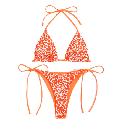 Printing Lady Sexy Lace Up Triangle Split Bikini Swimsuit