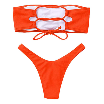 Bikini para mujer, color sólido, espalda abierta, ahuecado, traje de baño con recortes, bikini
