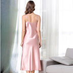 Artificial Silk Nightdress Women Summer Cami Dress V-neck Sexy Long Pajamas Home satin pajamas satin sleepwear Danilin