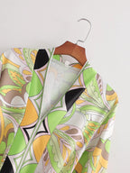 Sources Vintage Printed V neck Waist Controlled Long Sleeves Mid Length Dress Spring Summer Plus Size Slimming Dress BlipBlup