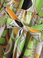 Sources Vintage Printed V neck Waist Controlled Long Sleeves Mid Length Dress Spring Summer Plus Size Slimming Dress BlipBlup