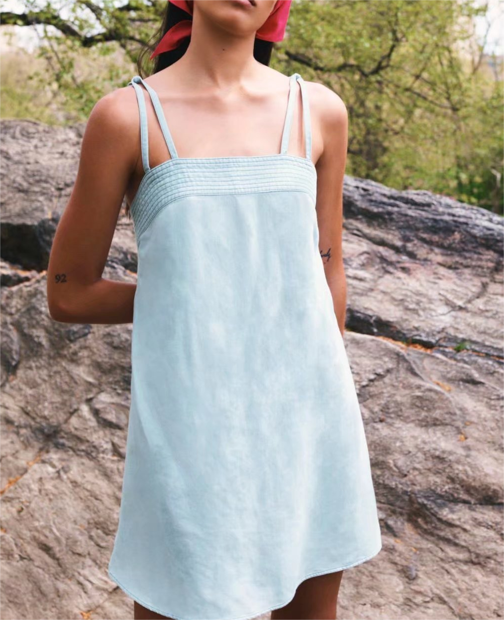 Summer Women Slim Fit Elegant Blue Linen Blend Cami Dress Women OneGirl
