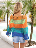 Blusa de verano con recortes, prenda de punto para vacaciones, camisa de manga larga con protección solar, camisa arcoíris