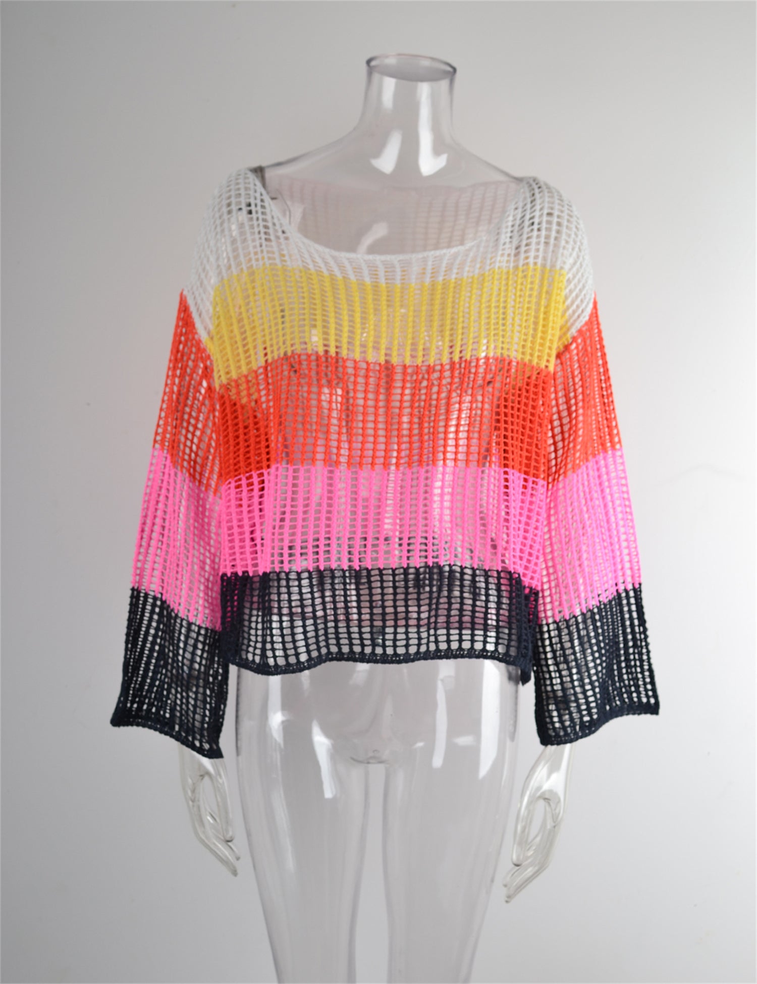 Blusa de verano con recortes, prenda de punto para vacaciones, camisa de manga larga con protección solar, camisa arcoíris