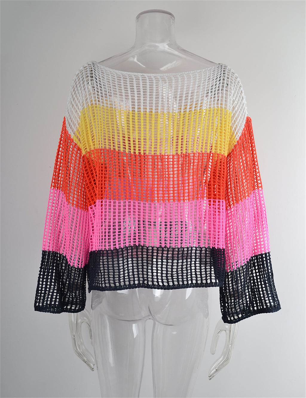 Blusa de verano con recortes, prenda de punto para vacaciones, camisa de manga larga con protección solar, camisa arcoíris