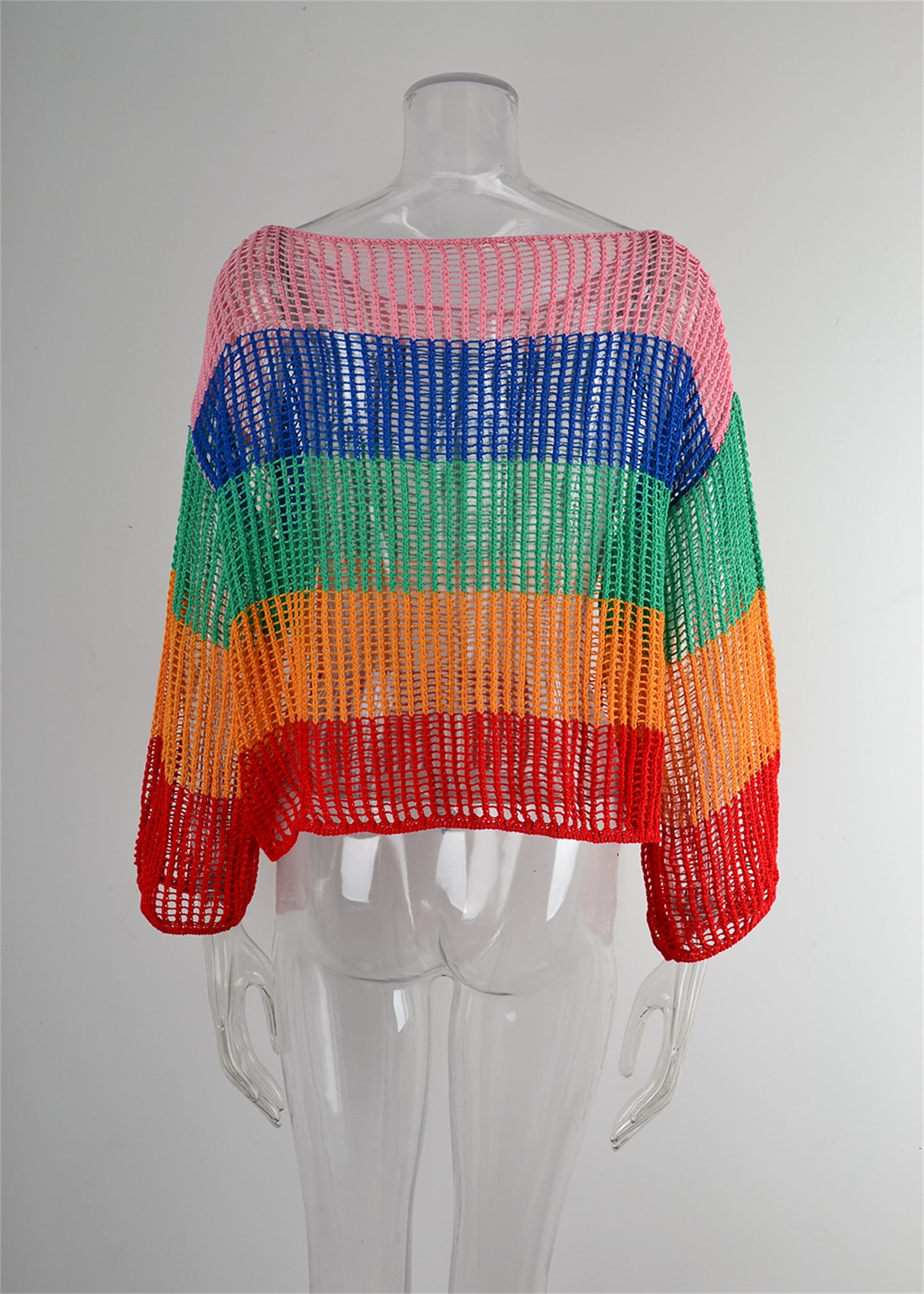 Summer Cutout Blouse Holiday Knitwear Long Sleeve Sun Protection Overshirt Rainbow Shirt