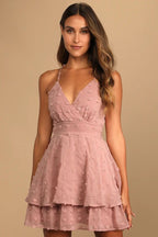 Summer Sexy Cami Dress Women Ruffled V neck Jacquard Texutured Dress DREAMCHIN