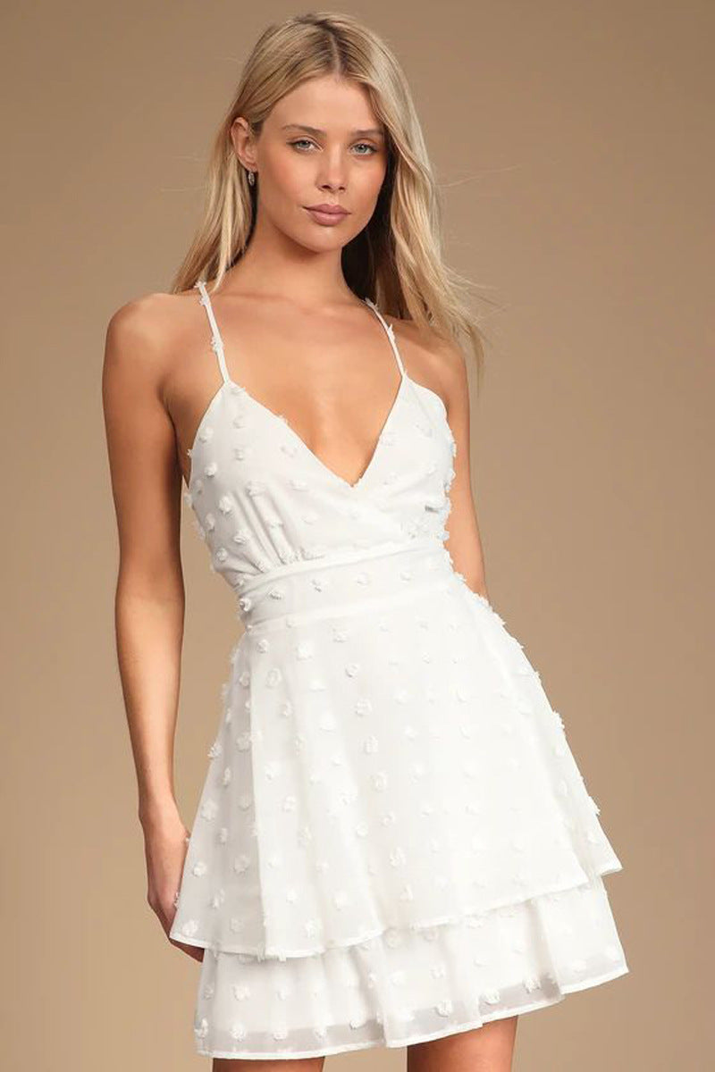 Summer Sexy Cami Dress Women Ruffled V neck Jacquard Texutured Dress DREAMCHIN