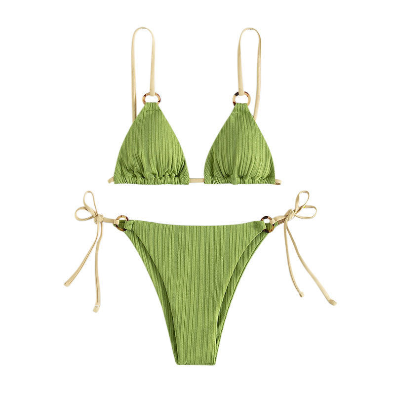 Traje de baño de bikini dividido de color sólido con copa triangular atada, traje de baño de bikini sexy