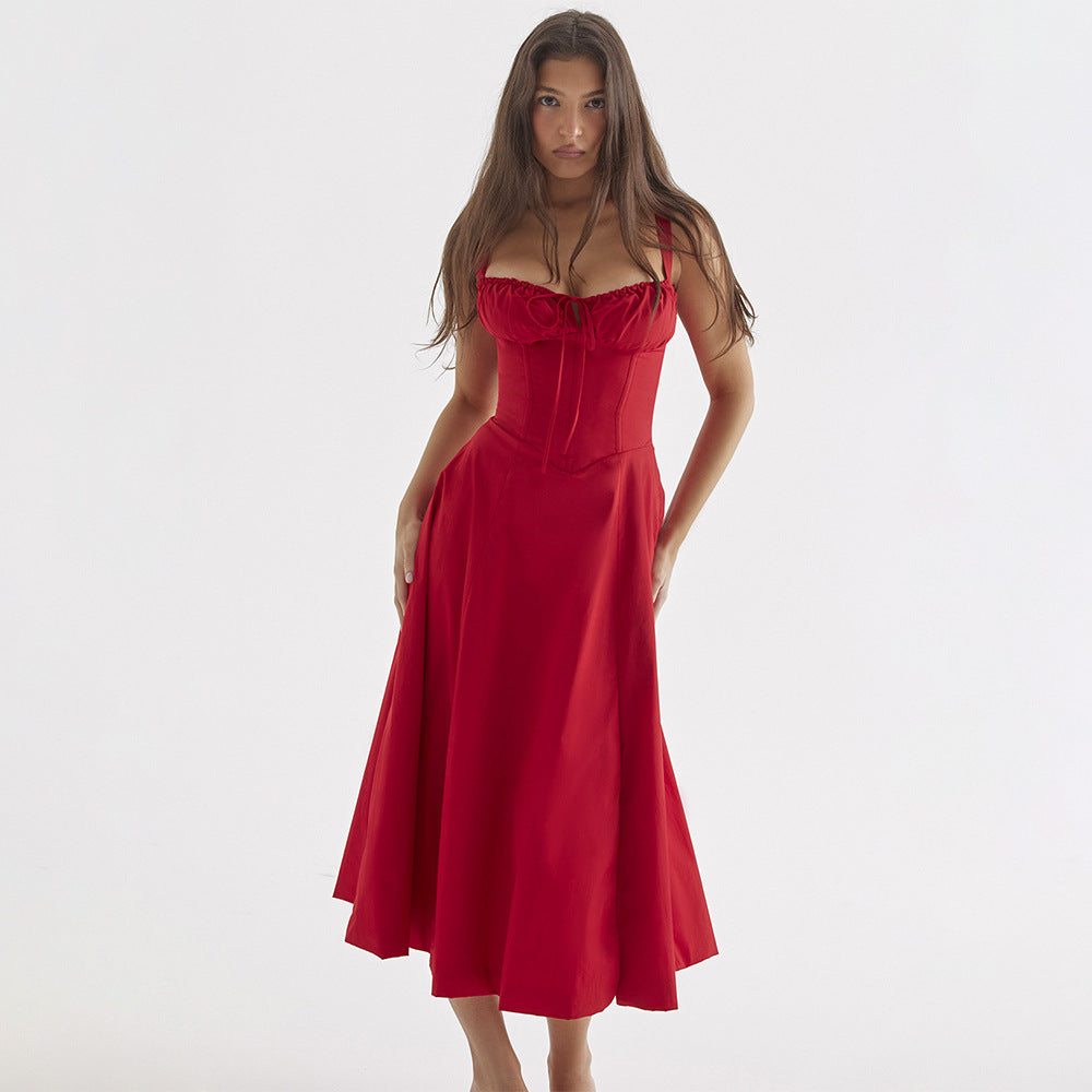 Women Clothing Sexy Backless Slim Fit Strap Dress Vacation Floral Split Mid Length Dress REBECCA
