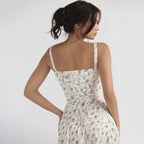Women Clothing Sexy Backless Slim Fit Strap Dress Vacation Floral Split Mid Length Dress REBECCA