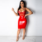 Sexy Lace See-through Strap Backless Package Hip with a Zipper Dress WINNIEYA