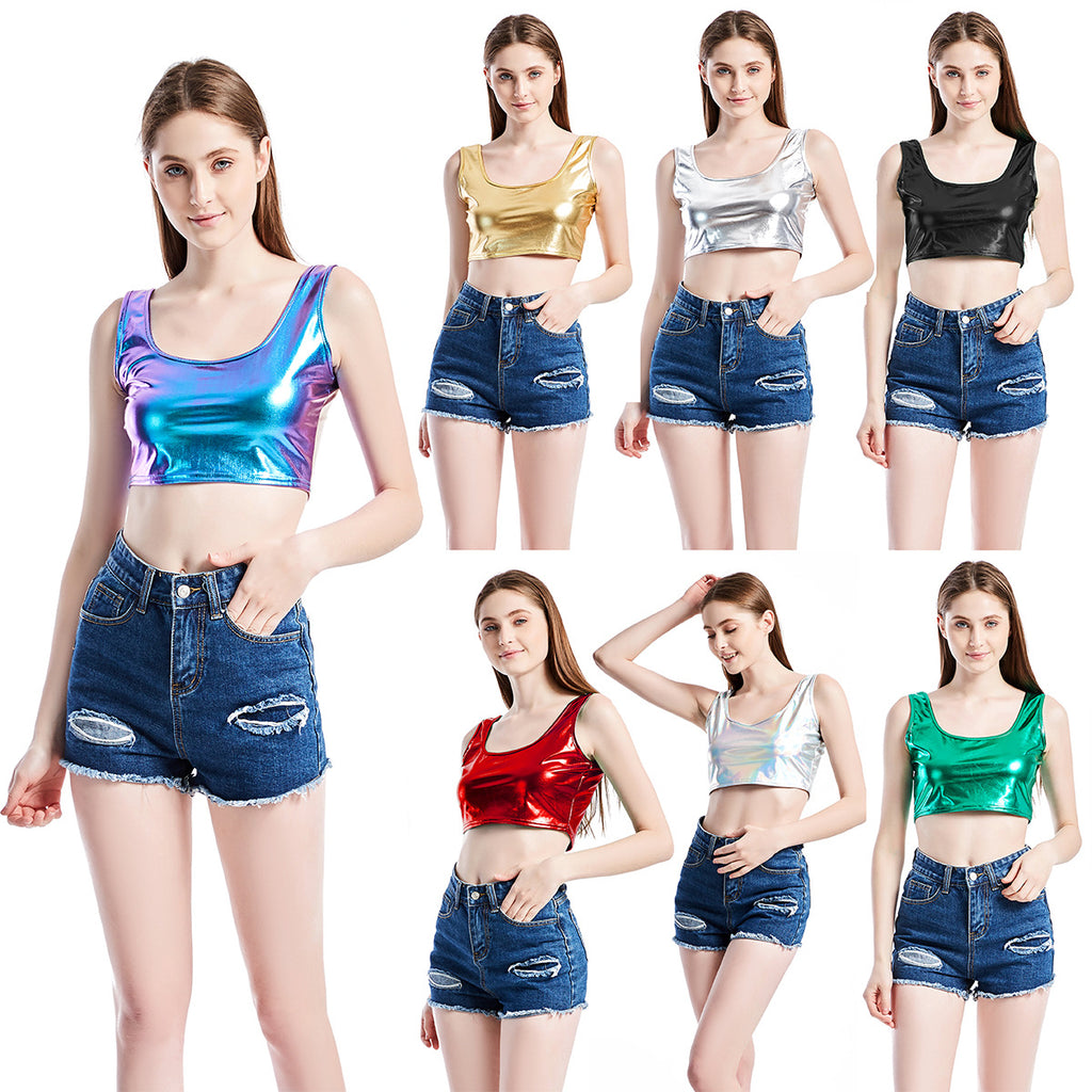 Summer Sexy Slim Sports I-Shaped Vest Bright Leather Performance Wear Stage Women Clothing Universe