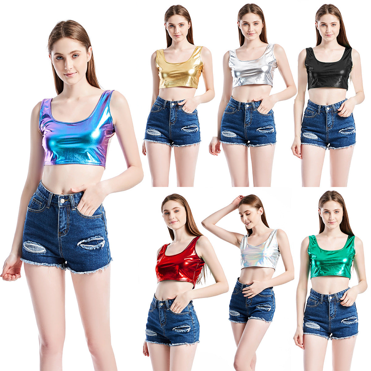 Summer Sexy Slim Sports I-Shaped Vest Bright Leather Performance Wear Stage Women Clothing Universe