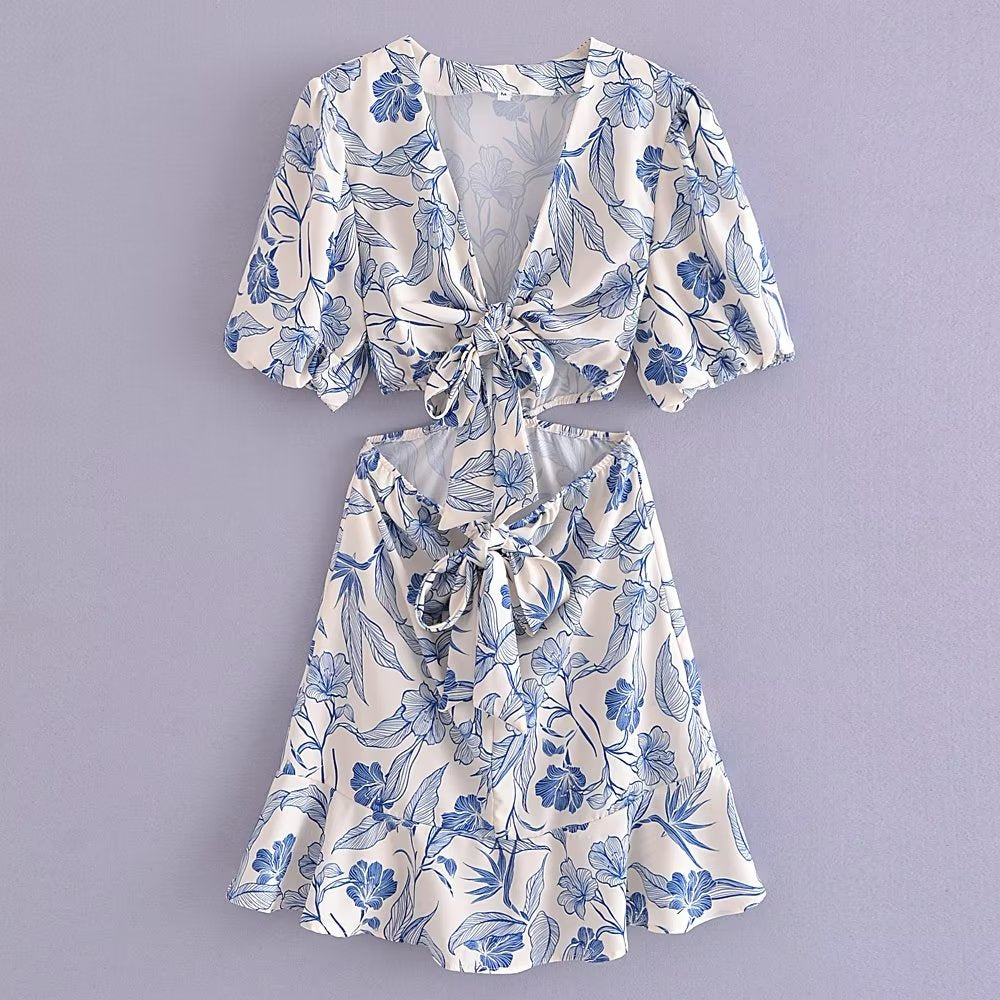 Spring Summer Waist Hollow Out Cutout Dress ILLUSION V