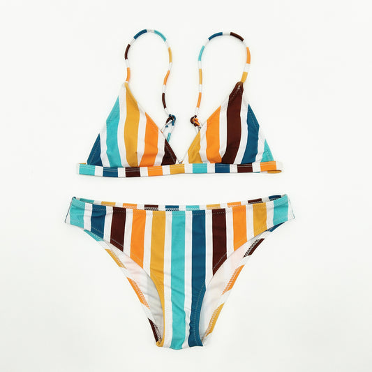 Traje de baño de triángulo con estampado de rayas grises arcoíris, bikini sexy dividido