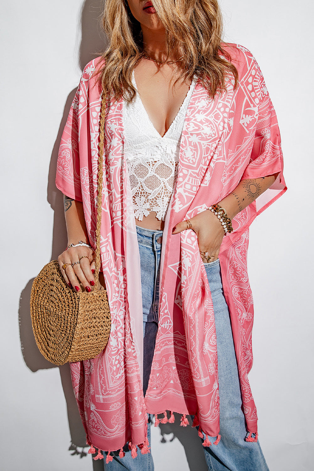 Kimono con borlas Anja marrón