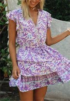 Autumn Winter Women Clothing Short Sleeve Ruffle Sleeve Printed Dress JiaJia