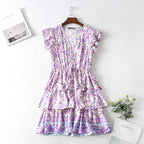 Autumn Winter Women Clothing Short Sleeve Ruffle Sleeve Printed Dress JiaJia
