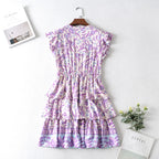 Autumn Winter Women Clothing Short Sleeve Ruffle Sleeve Printed Dress JiaJia