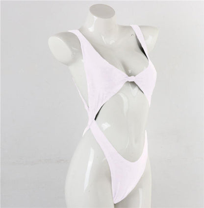 Traje de baño de bikini de color sólido de una pieza con aberturas y espalda abierta sexy