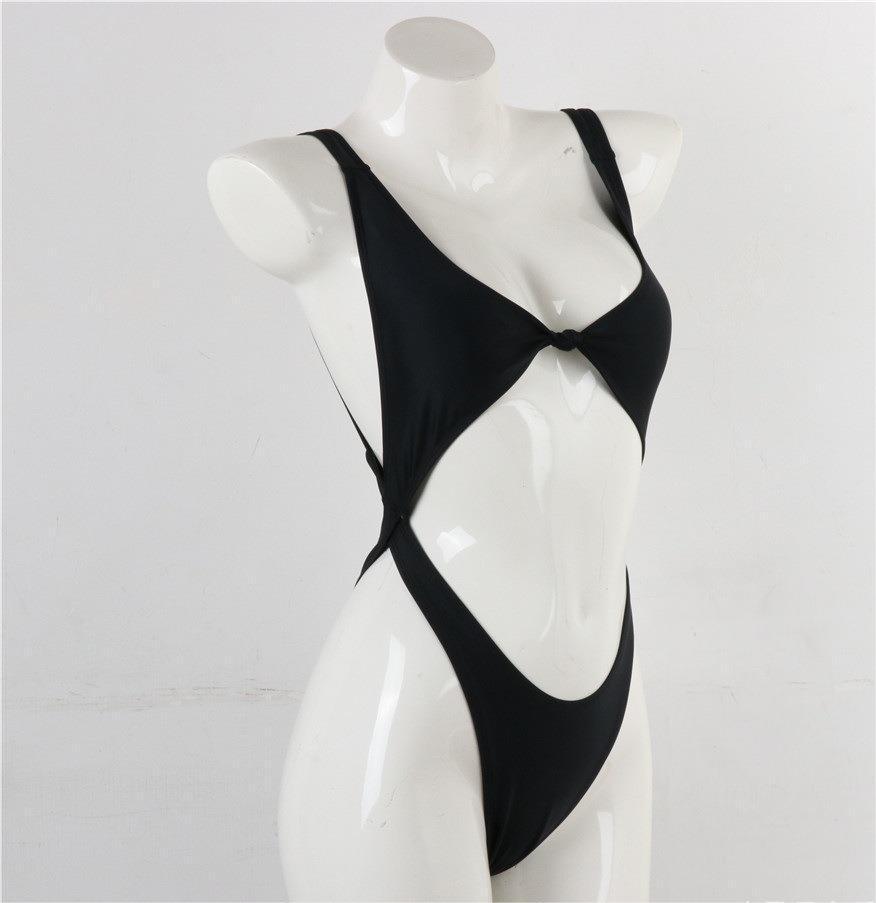 Traje de baño de bikini de color sólido de una pieza con aberturas y espalda abierta sexy
