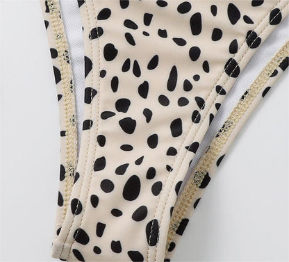 Swimsuit Long Sleeve Mesh Cover Ladies Three Piece Set Swimsuit Leopard Print Sexy Rope Bikini