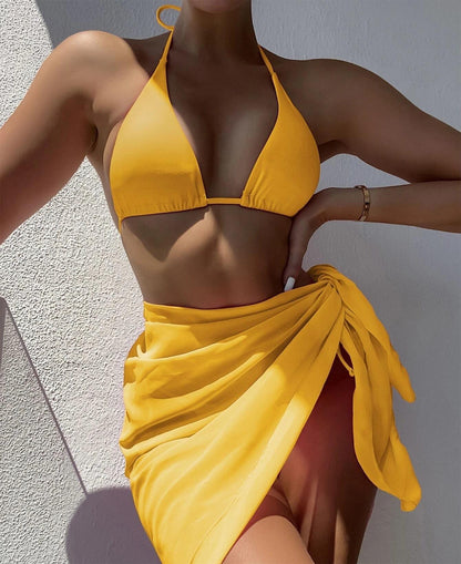 Bikini Sexy Solid Color Swimwear Split Spring Bikini Three Piece Swimsuit
