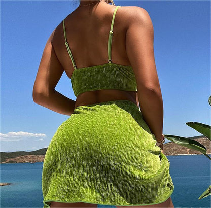 Clothing Two Piece Swimsuit Women Slim Fit Solid Color Sexy Swimsuit Halter Three Piece Bikini