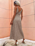 Women Summer Slit Backless Printed Strap Dress Colorain