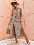 Women Summer Slit Backless Printed Strap Dress Colorain