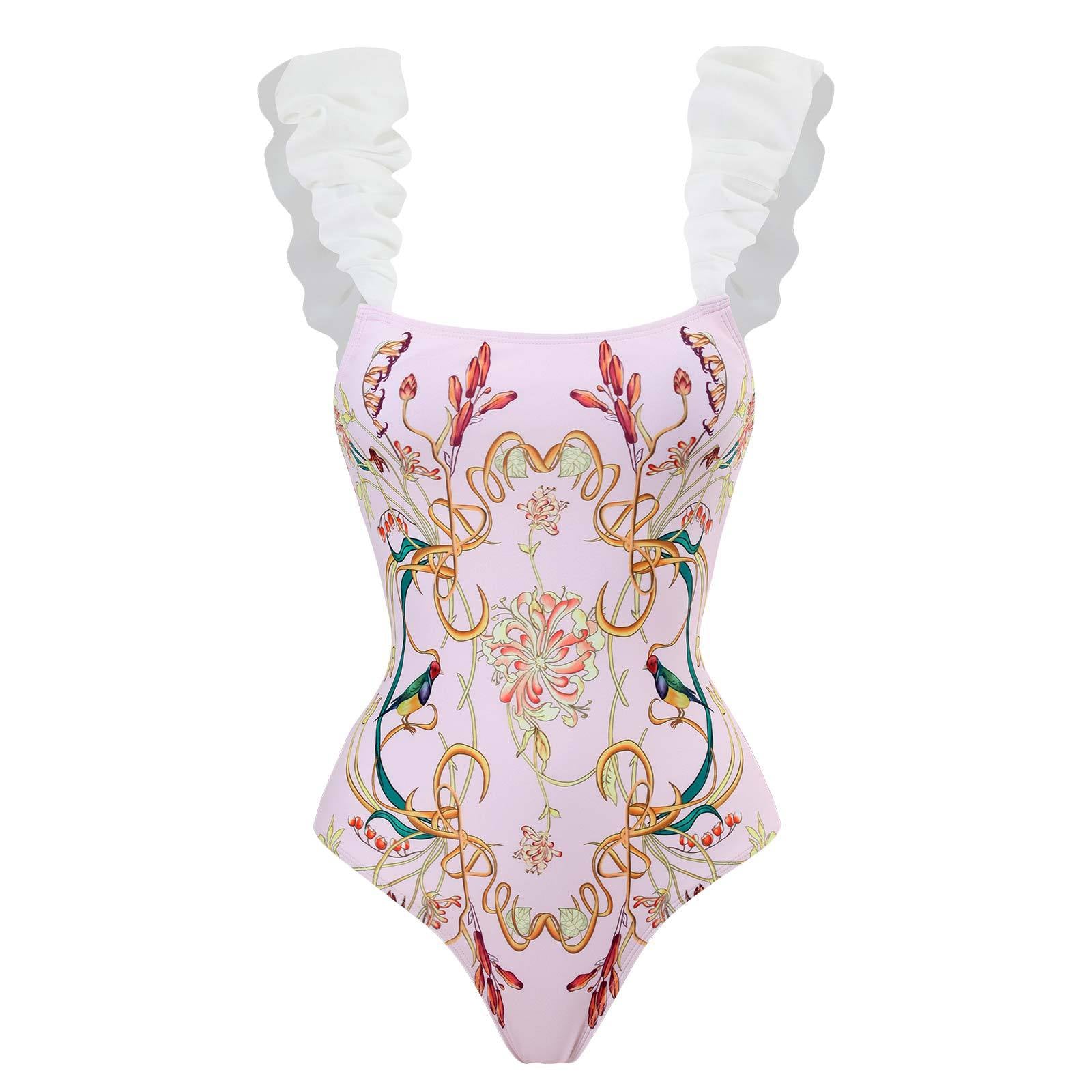 One Piece Women Swimwear Retro Cover Belly Slimming Swimsuit Chiffon Beach Dress