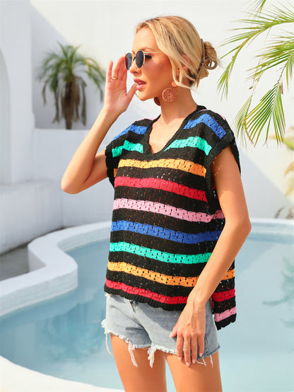 Summer Beach Cover up Vest Knitting Bikini Vacation Blouse Seaside Sun Protection Shirt