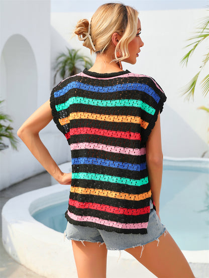 Summer Beach Cover up Vest Knitting Bikini Vacation Blouse Seaside Sun Protection Shirt