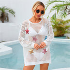 Camisa de playa de verano con aberturas y corte de pentagrama para vacaciones, abrigo protector solar de manga larga