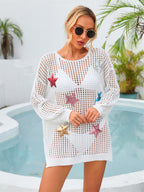Camisa de playa de verano con aberturas y corte de pentagrama para vacaciones, abrigo protector solar de manga larga