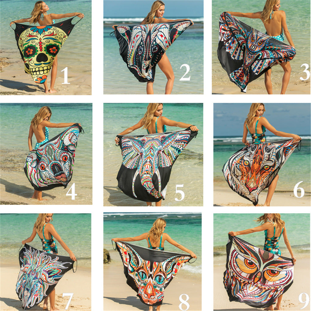 Animal Print Shawl Skirt Anti DDoS Skirt Swimsuit Outer Lining Cross Wear Irregular Asymmetric Suspender Skirt TREDIA