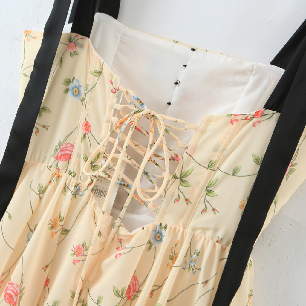 Spring Summer Women Clothing Color Vacation Fresh Sexy Sexy Strap Dress Crisscross ZDShop