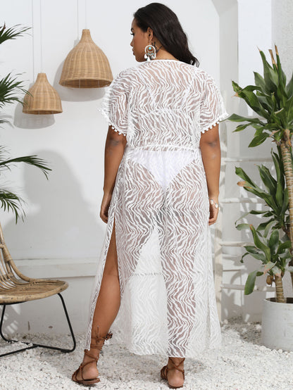 Women Cardigan Women Clothes Sexy See through Lace Waist Trimming Lace up Beach Beach Cover Up
