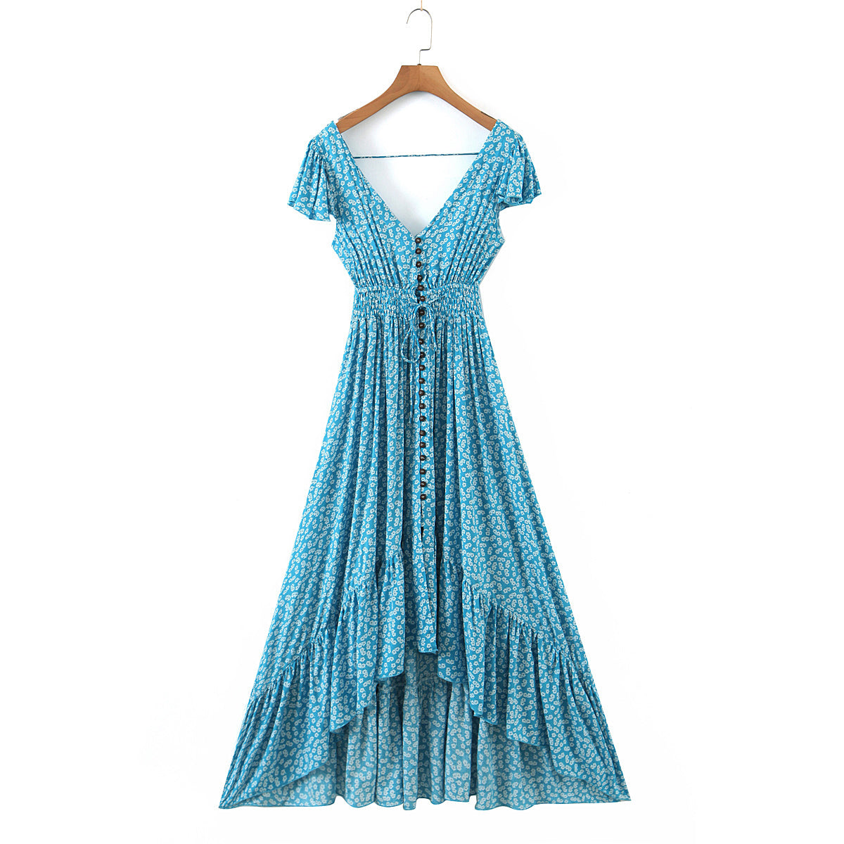 Spring Seaside Vacation Cardigan Lace up Sexy Waist Trimming Long Beach Dress ZDShop