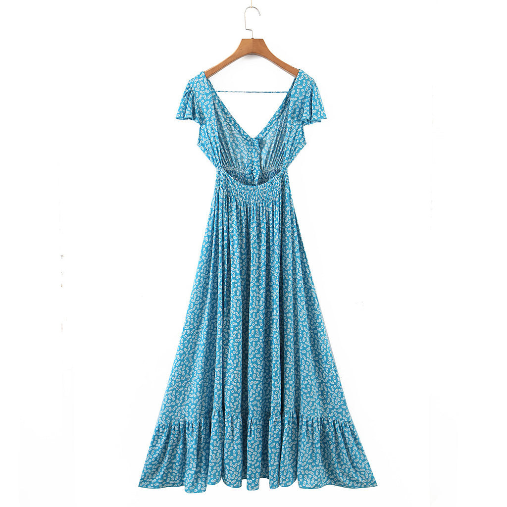 Spring Seaside Vacation Cardigan Lace up Sexy Waist Trimming Long Beach Dress ZDShop